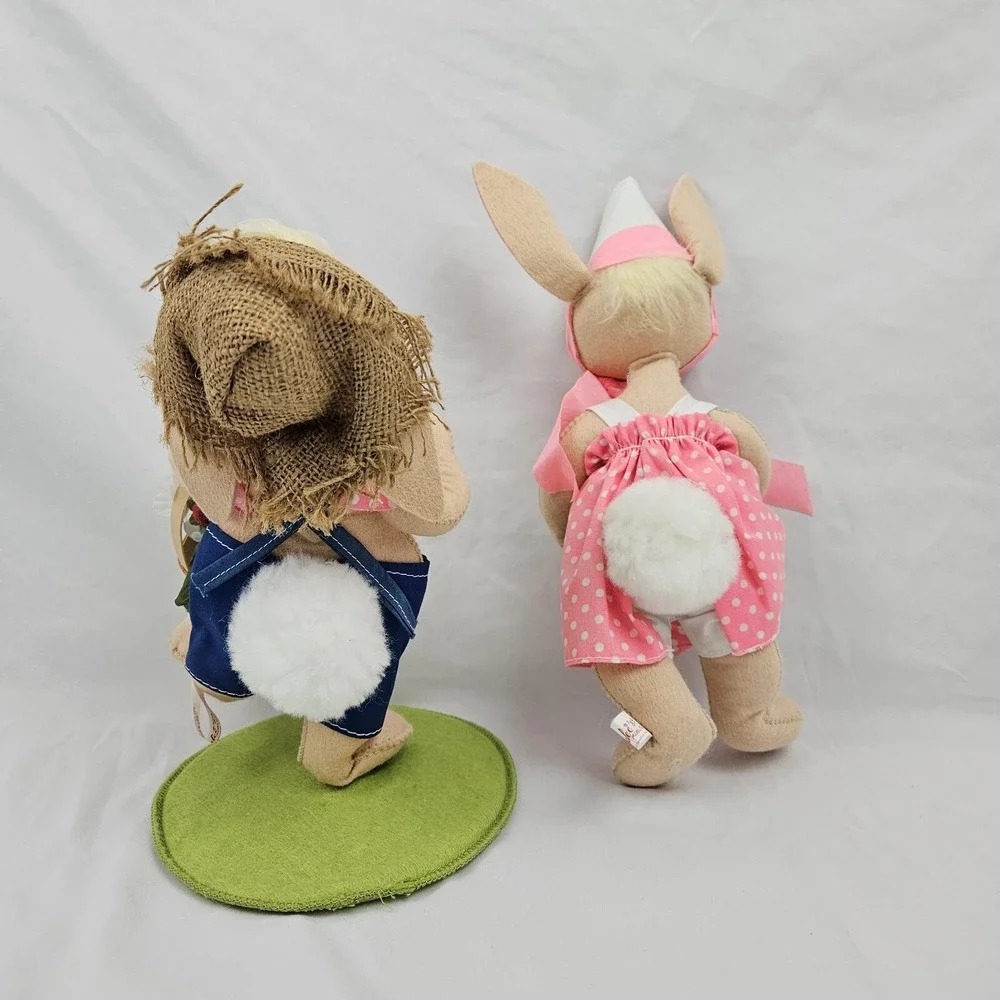 Annalee Mobility Dolls Farmer Rabbit Boy Girl Bunny Plush Vintage Easter
